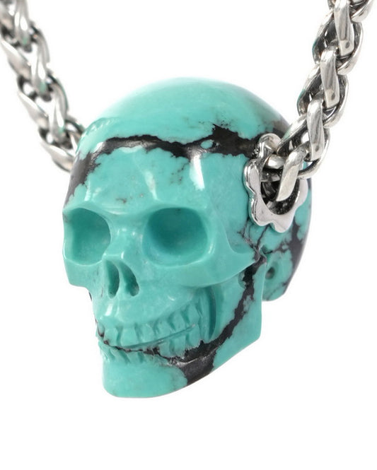 Skullis Signature Spiderweb Turquoise Gem Skull Pendant or Necklace, Hand Carved, Sterling Silver 925 Chain, for Women & Men - 9900035
