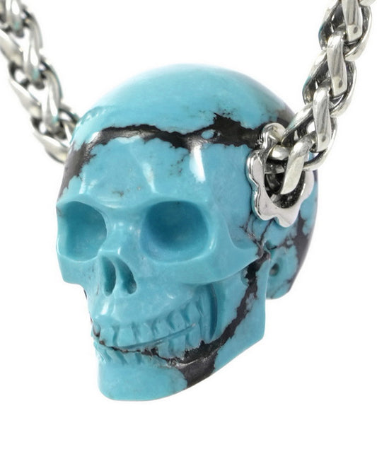 Skullis Signature Spiderweb Turquoise (Matrix Turquoise) Gem Skull Pendant or Necklace, Hand Carved, for Women & Men - 9900035