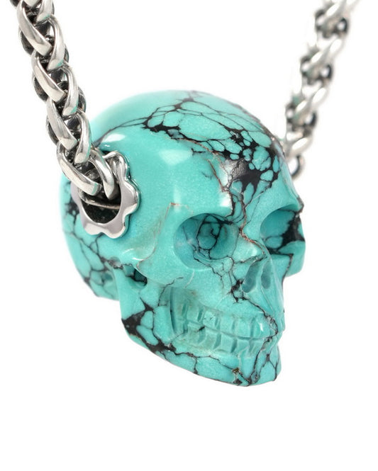 Skullis Signature Spiderweb Turquoise Gem Skull Pendant or Necklace, Hand Carved, Sterling Silver 925 Chain, for Women & Men - 9900036