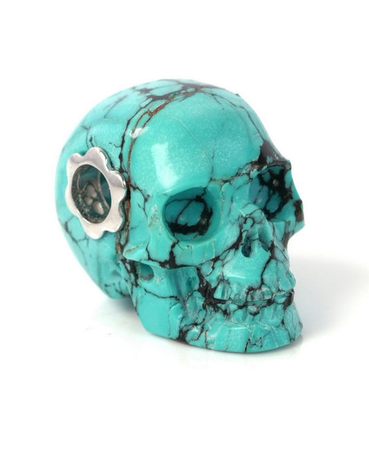 Skullis Signature Spiderweb Turquoise Gem Skull Pendant or Necklace, Hand Carved, Sterling Silver 925 Chain, for Women & Men - 9900037