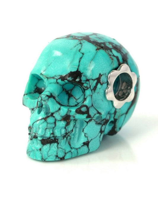 Skullis Signature Spiderweb Turquoise Gem Skull Pendant or Necklace, Hand Carved, Sterling Silver 925 Chain, for Women & Men - 9900037