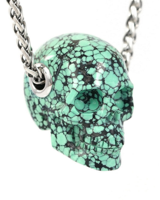 Skullis Signature Spiderweb Turquoise Gem Skull Pendant or Necklace, Hand Carved, Sterling Silver 925 Chain, for Women & Men - 9900038