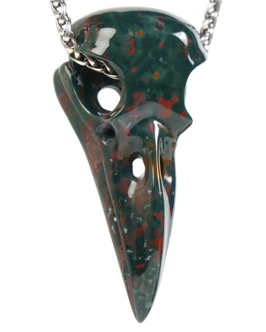 Night Pathfinder - Gem Raven Skull Pendant Necklace of Bloodstone Carved Raven Skull - ZR19900045