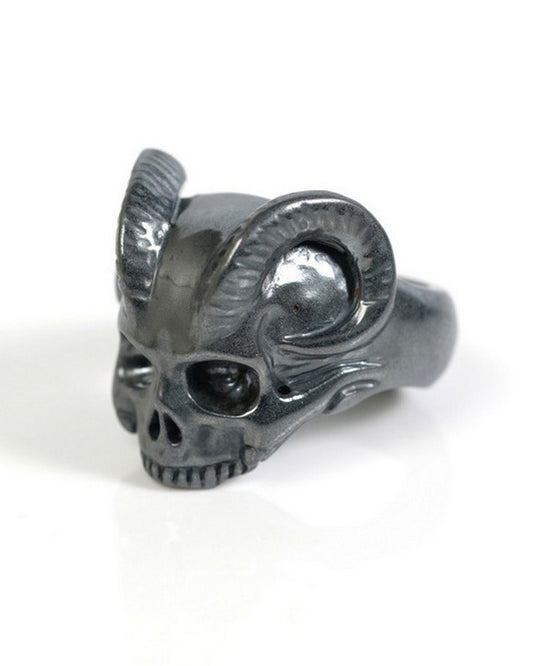 The Infernal Sovereign - Gem Skull Ring of Hematite Carved Beast Skull, US size 13 - ZR19900053