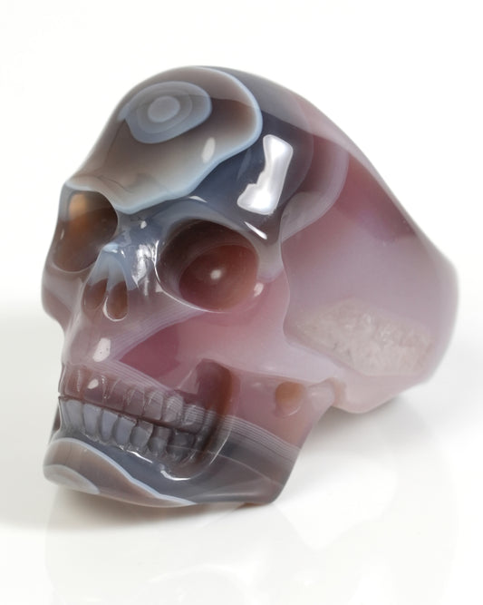 The Poetic Dreamer - Skullis Gem Skull Ring of Mozambique Agate Carved Skull, US size 10 - ZR19900054