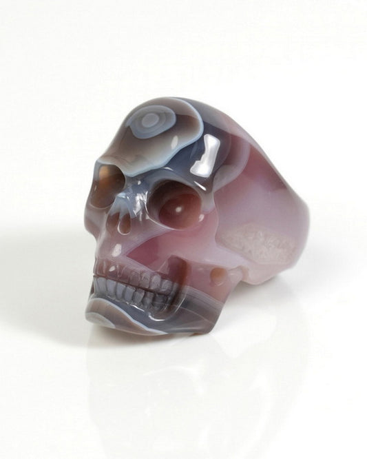 The Poetic Dreamer - Skullis Gem Skull Ring of Mozambique Agate Carved Skull, US size 10 - ZR19900054
