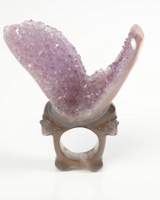 Gem Skull Ring of Amethyst & Agate Carved Skull US size 8.5- 9900055