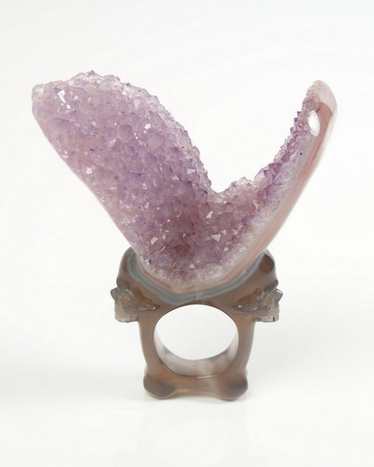 Gem Skull Ring of Amethyst & Agate Carved Skull US size 8.5- 9900055