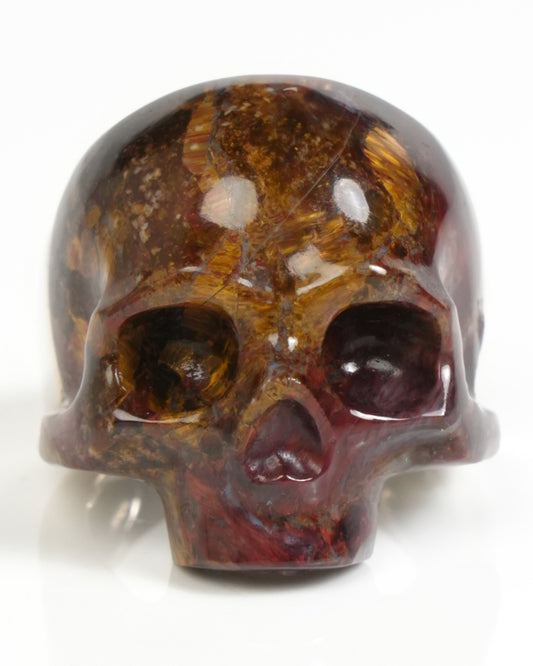 Skullis Signature Gem Jawless Skull Ring of Pietersite Carved Skull, Sterling Silver, US size 10 - ZR19900056