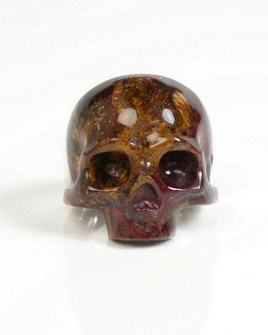 Skullis Signature Gem Jawless Skull Ring of Pietersite Carved Skull, Sterling Silver, US size 10 - ZR19900056