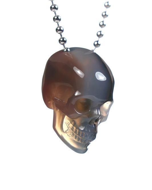 Hollow Essence - Gem Skull Pendant Necklace of Mozambique Agate Carved Hollow Skull - ZR19900063