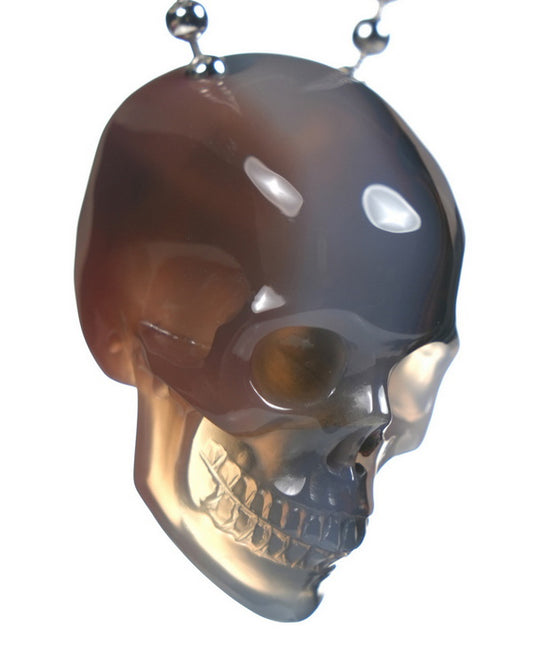 Gem Skull Pendant Necklace of Mozambique Agate Carved Hollow Skull with 925 Silver Chain - ZR19900063