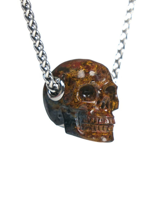 Skullis Signature Pietersite Gem Skull Pendant or Necklace, Hand Carved, for Women & Men - ZR19900064