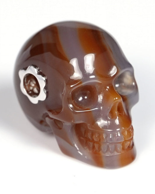Skullis Signature Agate Gem Skull Pendant or Necklace, Hand Carved, for Women & Men - ZR19900069