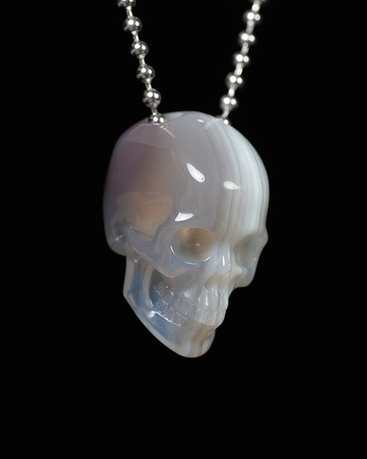 Hollow Essence - Gem Skull Pendant Necklace of Banded Agate Carved Hollow Skull - ZR19900090