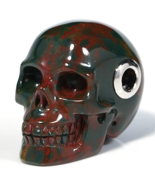 Skullis Signature Bloodstone Gem Skull Pendant or Necklace, Hand Carved, for Women & Men - ZR19900121