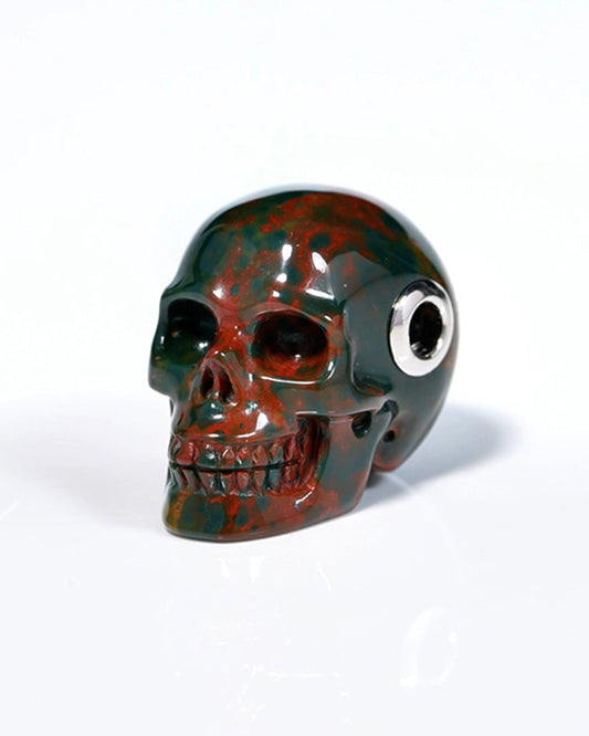 Skullis Signature Bloodstone Gem Skull Pendant or Necklace, Hand Carved, for Women & Men - ZR19900121