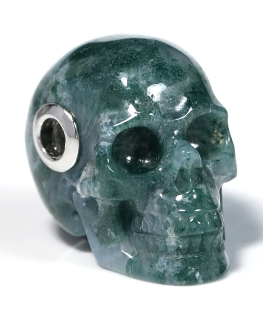 Skullis Signature Green Moss Agate Gem Skull Pendant or Necklace, Hand Carved, for Women & Men - ZR19900123