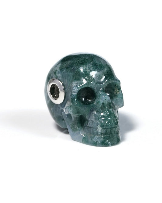 Skullis Signature Green Moss Agate Gem Skull Pendant or Necklace, Hand Carved, for Women & Men - ZR19900123