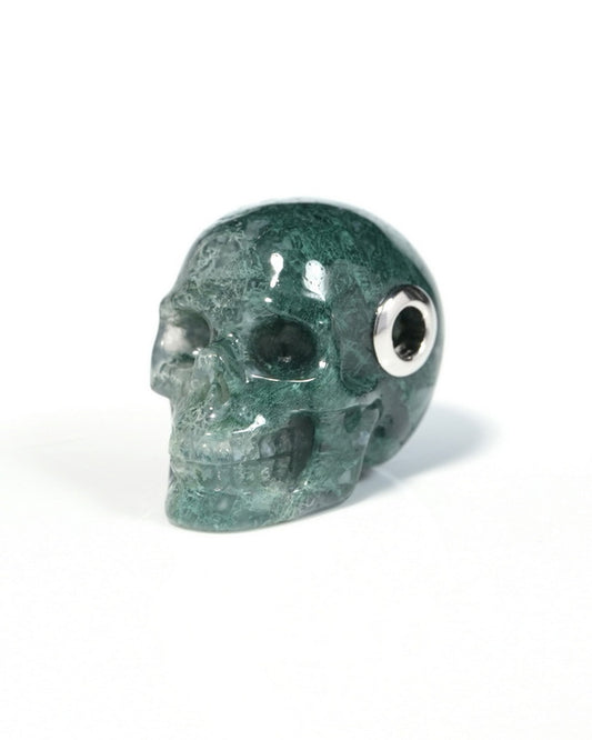 Skullis Signature Green Moss Agate Gem Skull Pendant or Necklace, Hand Carved, for Women & Men - ZR19900125