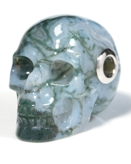 Skullis Signature Green Moss Agate Gem Skull Pendant or Necklace, Hand Carved, for Women & Men - ZR19900126