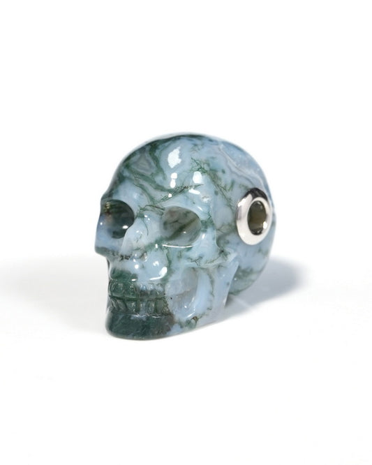 Skullis Signature Green Moss Agate Gem Skull Pendant or Necklace, Hand Carved, for Women & Men - ZR19900126