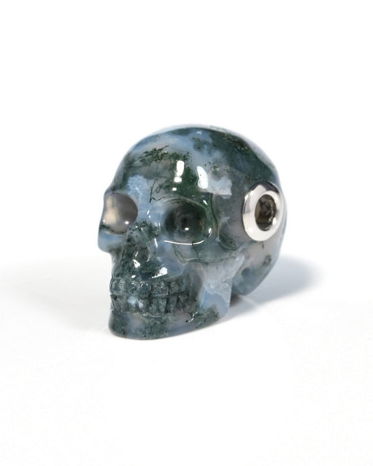 Skullis Signature Green Moss Agate Gem Skull Pendant or Necklace, Hand Carved, for Women & Men - ZR19900127