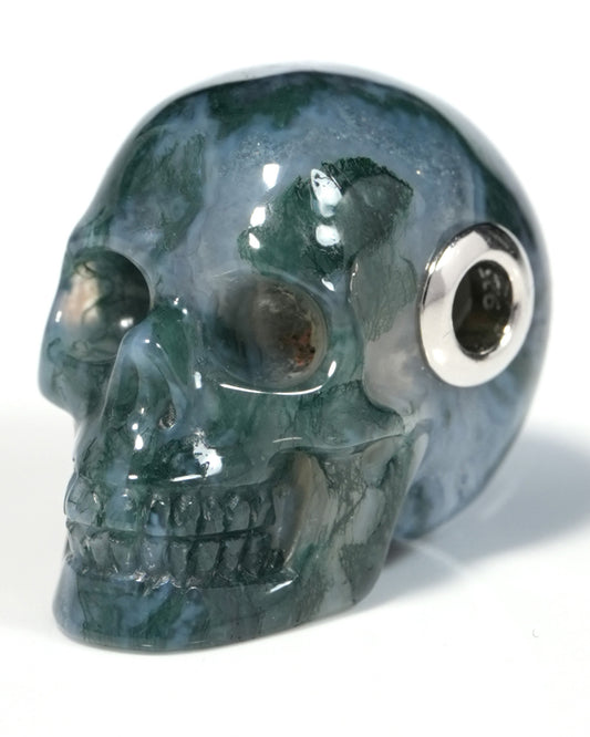 Skullis Signature Green Moss Agate Gem Skull Pendant or Necklace, Hand Carved, for Women & Men - ZR19900129