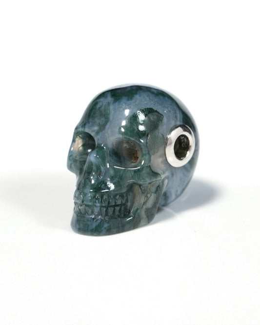 Skullis Signature Green Moss Agate Gem Skull Pendant or Necklace, Hand Carved, for Women & Men - ZR19900129
