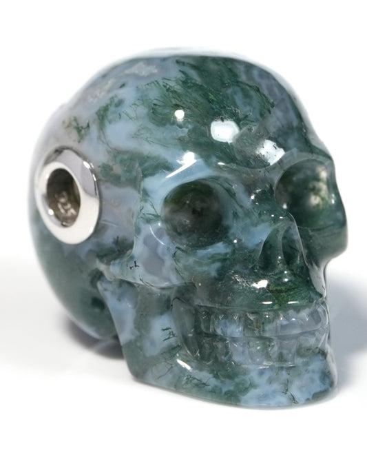 Skullis Signature Green Moss Agate Gem Skull Pendant or Necklace, Hand Carved, for Women & Men - ZR19900130