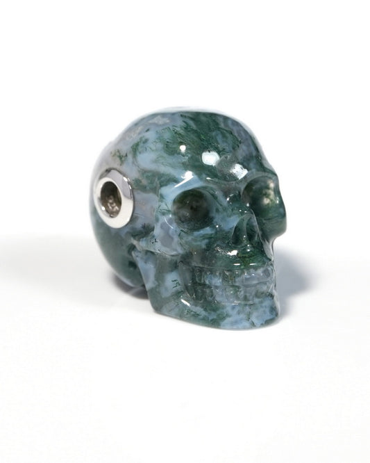 Skullis Signature Green Moss Agate Gem Skull Pendant or Necklace, Hand Carved, for Women & Men - ZR19900130