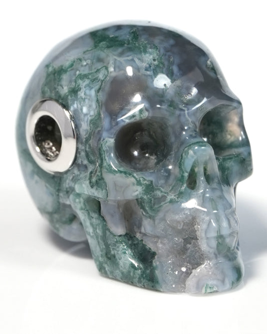 Skullis Signature Green Moss Agate Gem Skull Pendant or Necklace, Hand Carved, for Women & Men - ZR19900131