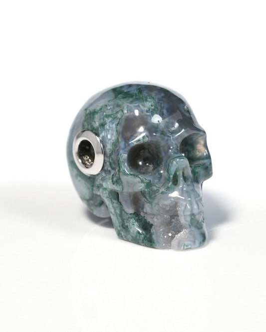 Skullis Signature Green Moss Agate Gem Skull Pendant or Necklace, Hand Carved, for Women & Men - ZR19900131