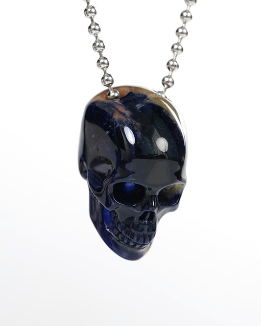 Hollow Essence - Gem Skull Pendant Necklace of Sodalite Carved Hollow Skull - ZR19900139