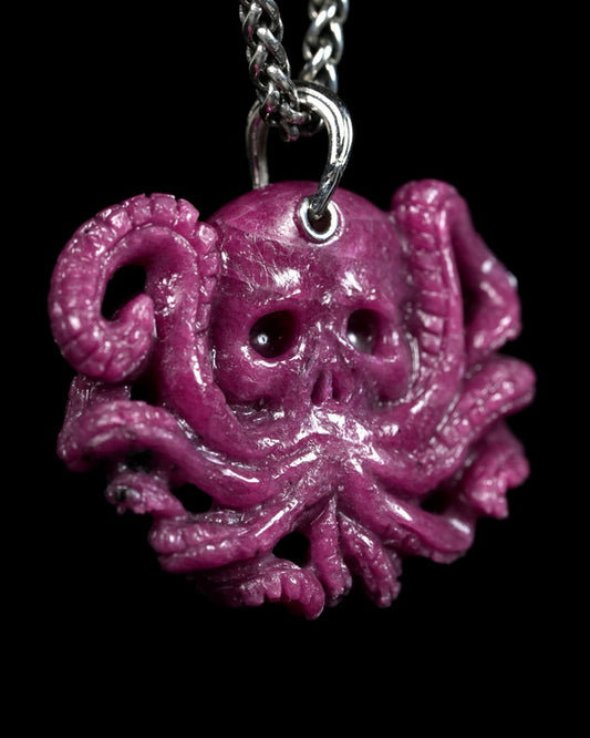 Skullis Ruby Gem Octopus Skull Pendant or Necklace, Hand Carved, for Women & Men - ZR19900149