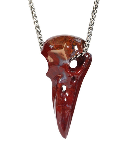 Night Pathfinder - Gem Raven Skull Pendant Necklace of Indian Agate Crystal Raven Pendant - ZR19900159