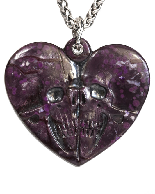 Skullis Sugilite Gem Skull Pendant or Necklace, Hand Carved, for Women & Men - ZR19900167