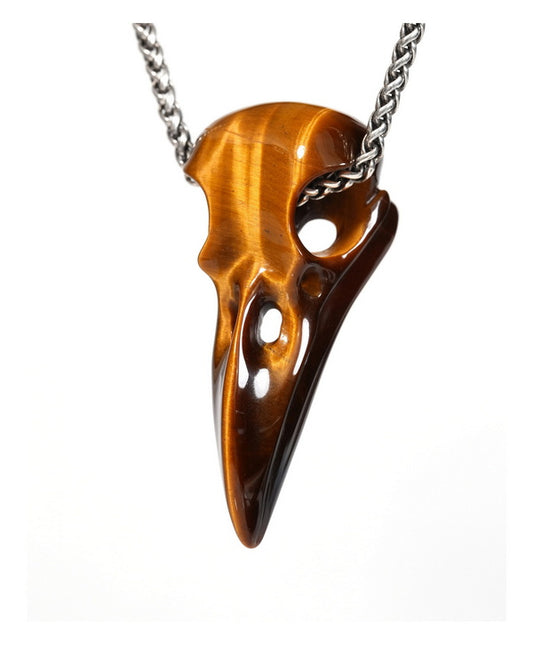 Night Pathfinder - Flash Gem Raven Skull Pendant Necklace of Gold Tiger's Eye Crystal Raven Pendant - ZR19900171