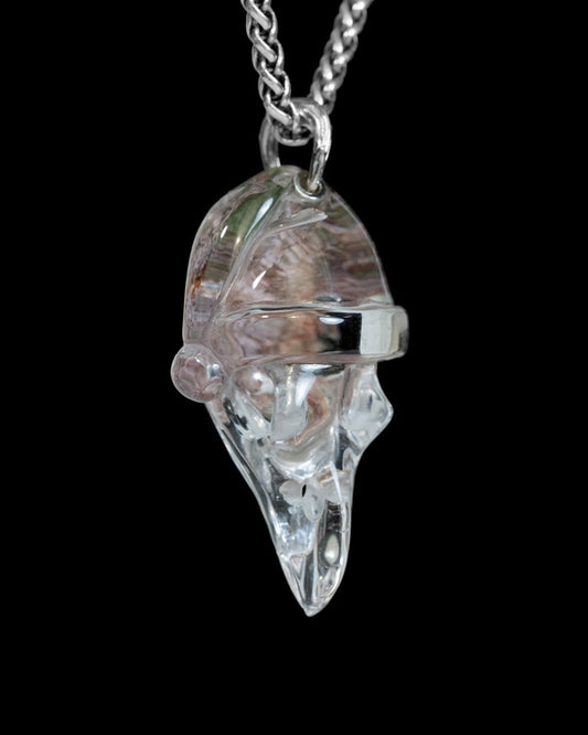 Gem Raven Skull Pendant Necklace of Phantom Quartz Rock Crystal Raven Pendant - T9900172