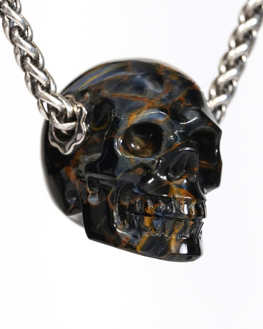 Skullis Signature Pietersite Gem Skull Pendant or Necklace, Hand Carved, for Women & Men - ZR19900174