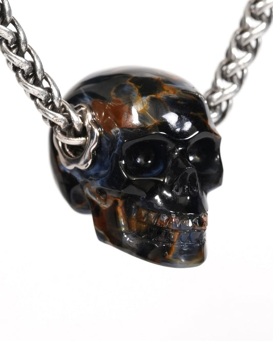 Skullis Signature Pietersite Gem Skull Pendant or Necklace, Hand Carved, for Women & Men - ZR19900175