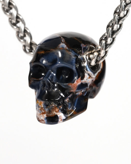 Skullis Signature Pietersite Gem Skull Pendant or Necklace, Hand Carved, for Women & Men - ZR19900176