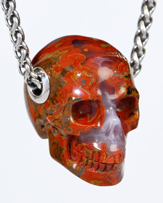 Skullis Signature Red Desert Agate Gem Skull Pendant or Necklace, Hand Carved, for Women & Men - 9900179