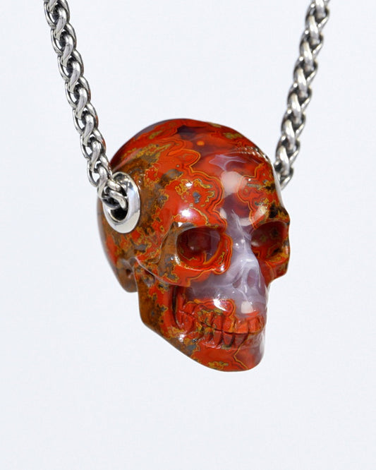 Skullis Signature Red Desert Agate Gem Skull Pendant or Necklace, Hand Carved, for Women & Men - 9900179