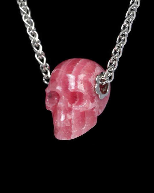 Skullis Signature Rhodochrosite Gem Skull Pendant or Necklace, Hand Carved, for Women & Men - Y9900180