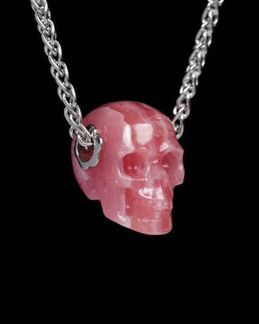 Skullis Signature Rhodochrosite Gem Skull Pendant or Necklace, Hand Carved, for Women & Men - Y9900181
