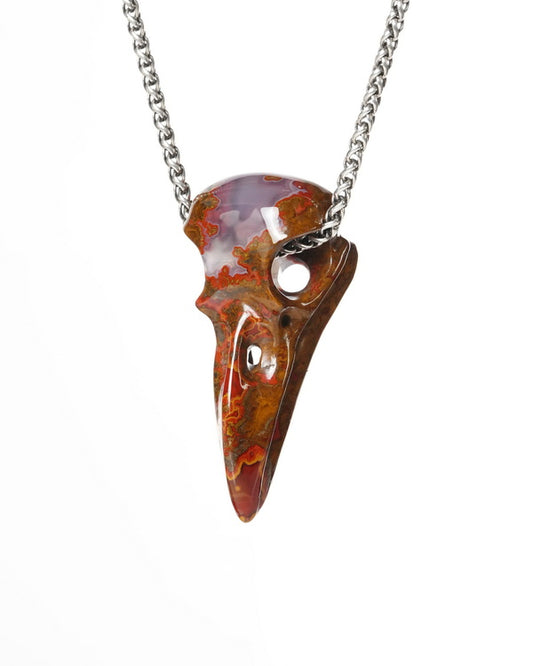 Night Pathfinder - Gem Raven Skull Pendant Necklace of Red Desert Agate Crystal Raven Pendant - ZR19900185