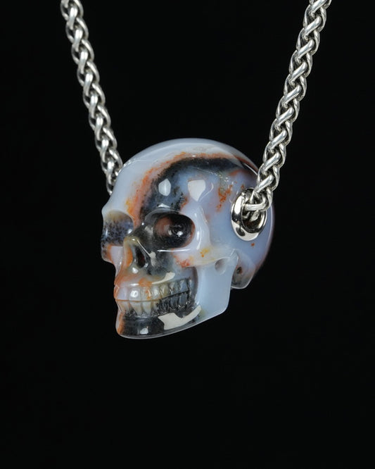 Skullis Signature Black Zebra Agate Gem Skull Pendant or Necklace, Hand Carved, for Women & Men -ZR19900186