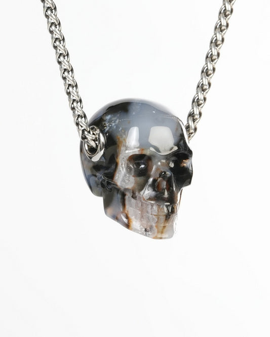 Skullis Signature Black Zebra Agate Gem Skull Pendant or Necklace, Hand Carved, for Women & Men -ZR19900187