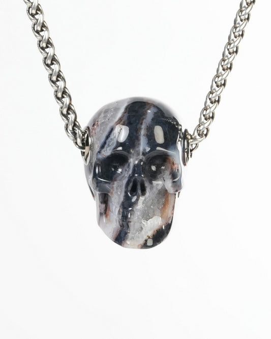 Skullis Signature Zebra Agate Gem Skull Pendant or Necklace, Hand Carved, for Women & Men -ZR19900188